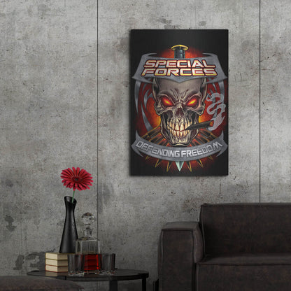 Luxe Metal Art 'Skull And Bullets Crest' by Flyland Designs, Metal Wall Art,24x36