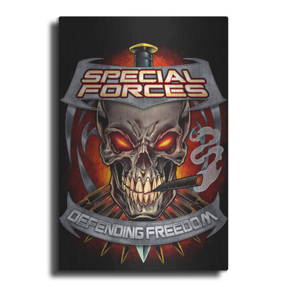 Luxe Metal Art 'Skull And Bullets Crest' by Flyland Designs, Metal Wall Art