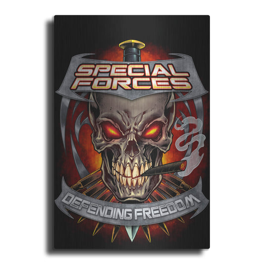 Luxe Metal Art 'Skull And Bullets Crest' by Flyland Designs, Metal Wall Art