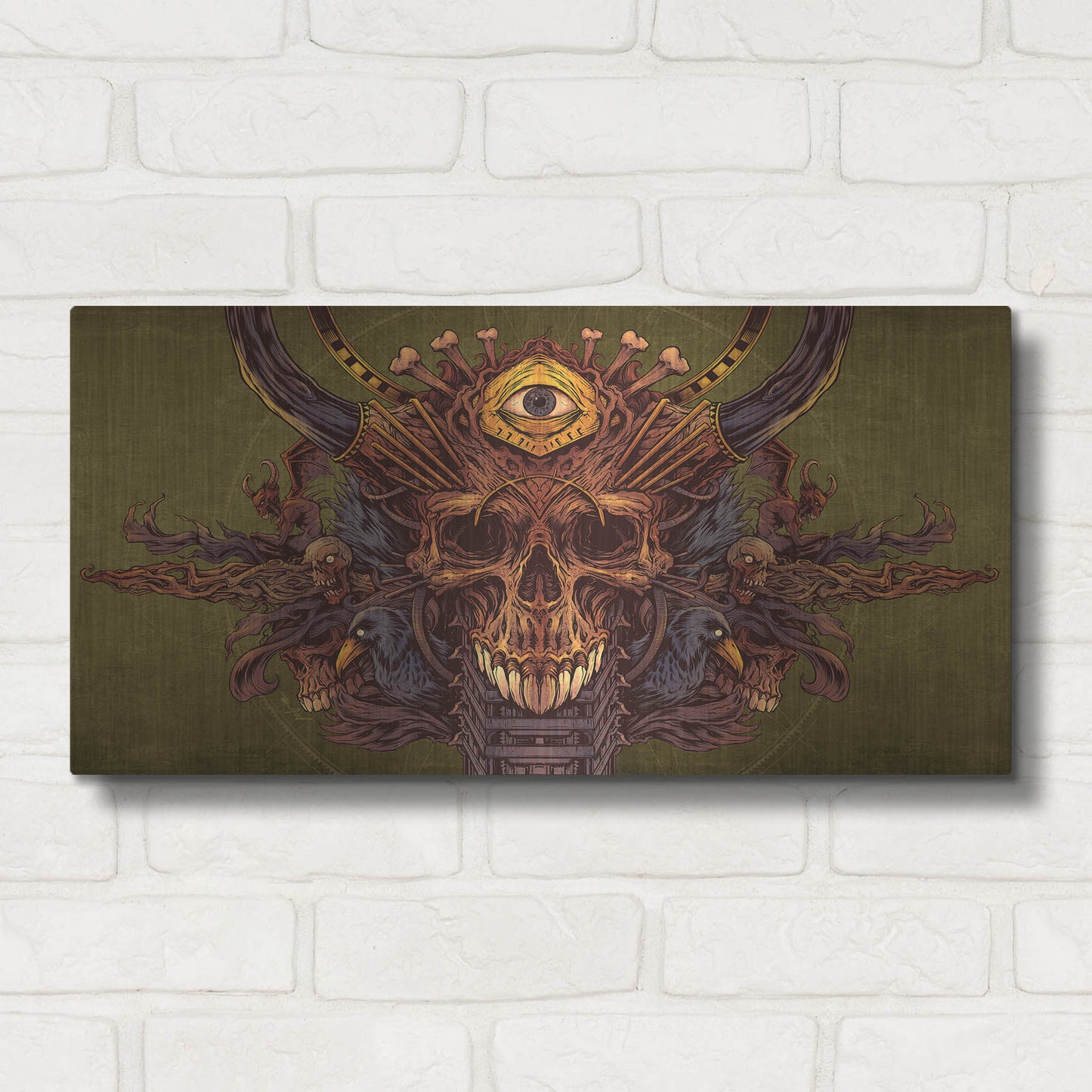 Luxe Metal Art 'Skull And Pyramid Eye' by Flyland Designs, Metal Wall Art,24x12