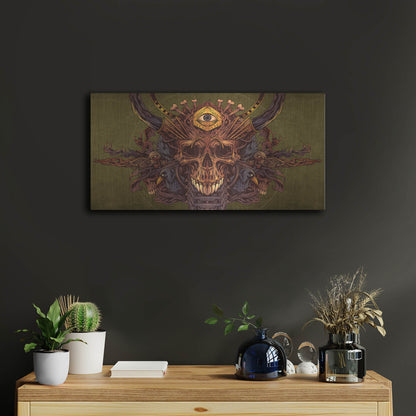 Luxe Metal Art 'Skull And Pyramid Eye' by Flyland Designs, Metal Wall Art,24x12