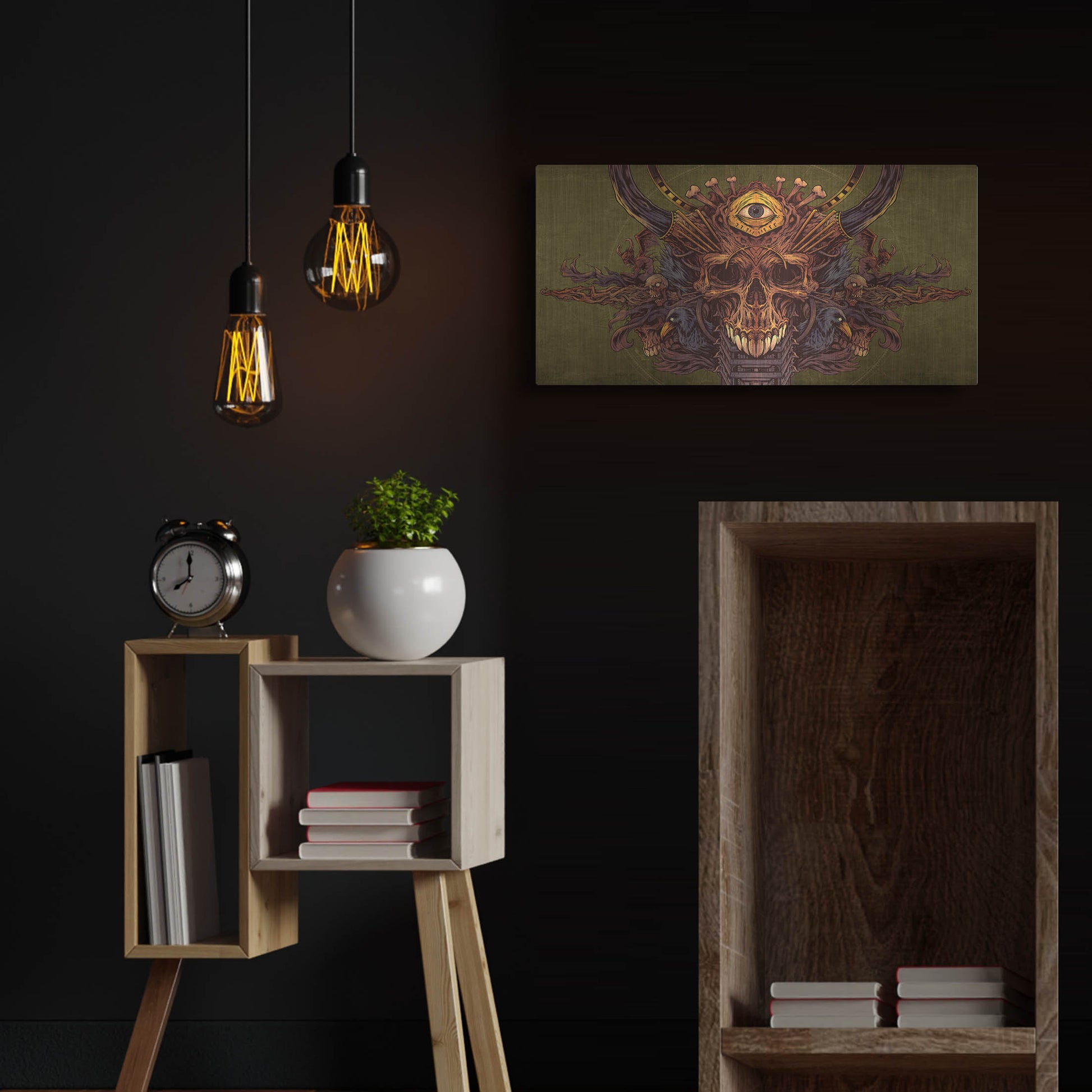 Luxe Metal Art 'Skull And Pyramid Eye' by Flyland Designs, Metal Wall Art,24x12