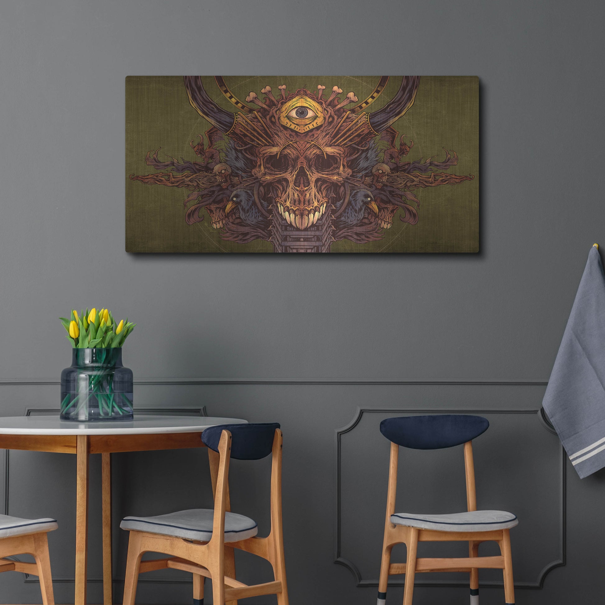 Luxe Metal Art 'Skull And Pyramid Eye' by Flyland Designs, Metal Wall Art,48x24