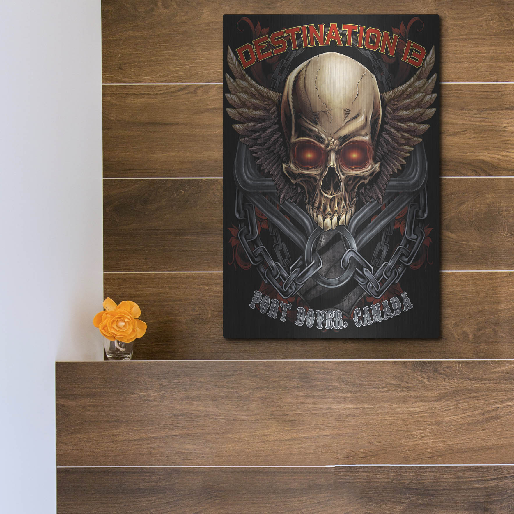 Luxe Metal Art 'Skull And Wings With Text' by Flyland Designs, Metal Wall Art,12x16