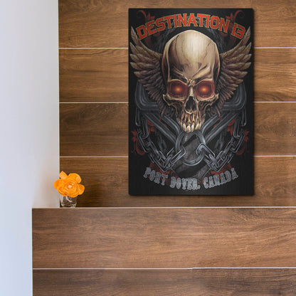 Luxe Metal Art 'Skull And Wings With Text' by Flyland Designs, Metal Wall Art,12x16