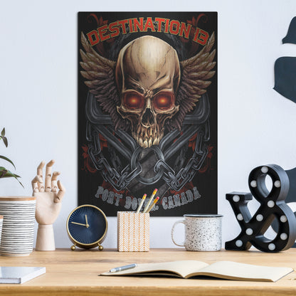 Luxe Metal Art 'Skull And Wings With Text' by Flyland Designs, Metal Wall Art,12x16