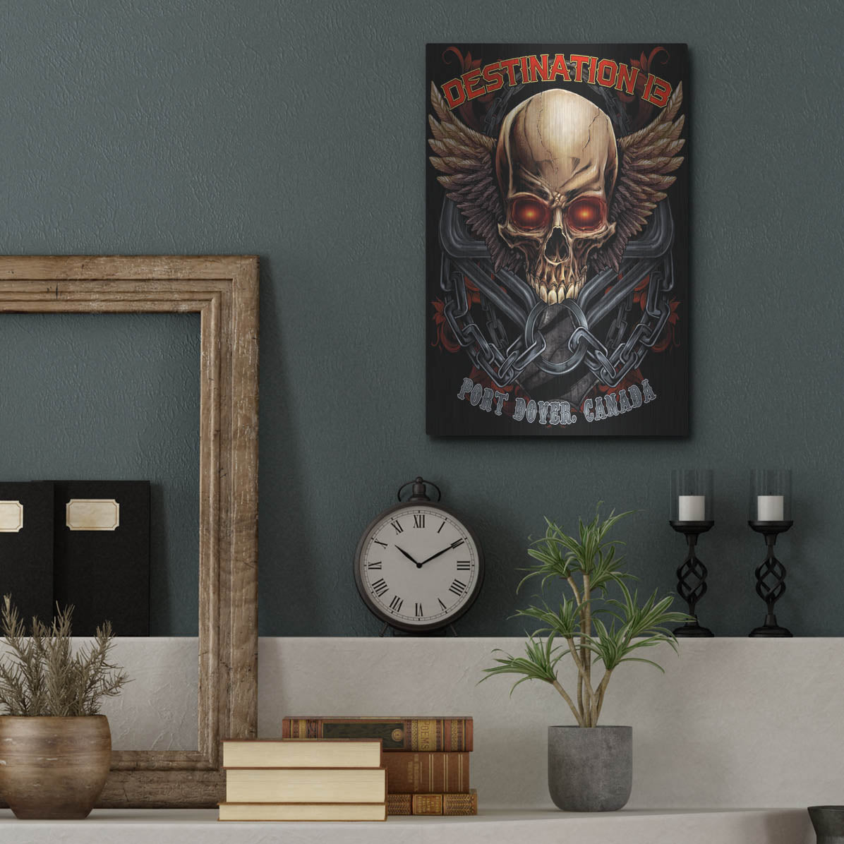 Luxe Metal Art 'Skull And Wings With Text' by Flyland Designs, Metal Wall Art,12x16
