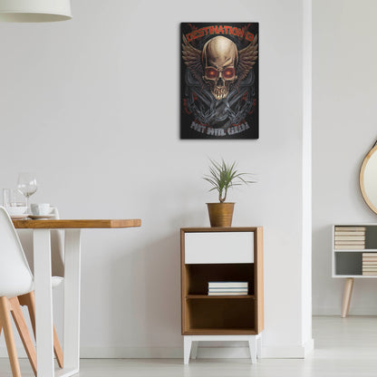 Luxe Metal Art 'Skull And Wings With Text' by Flyland Designs, Metal Wall Art,16x24