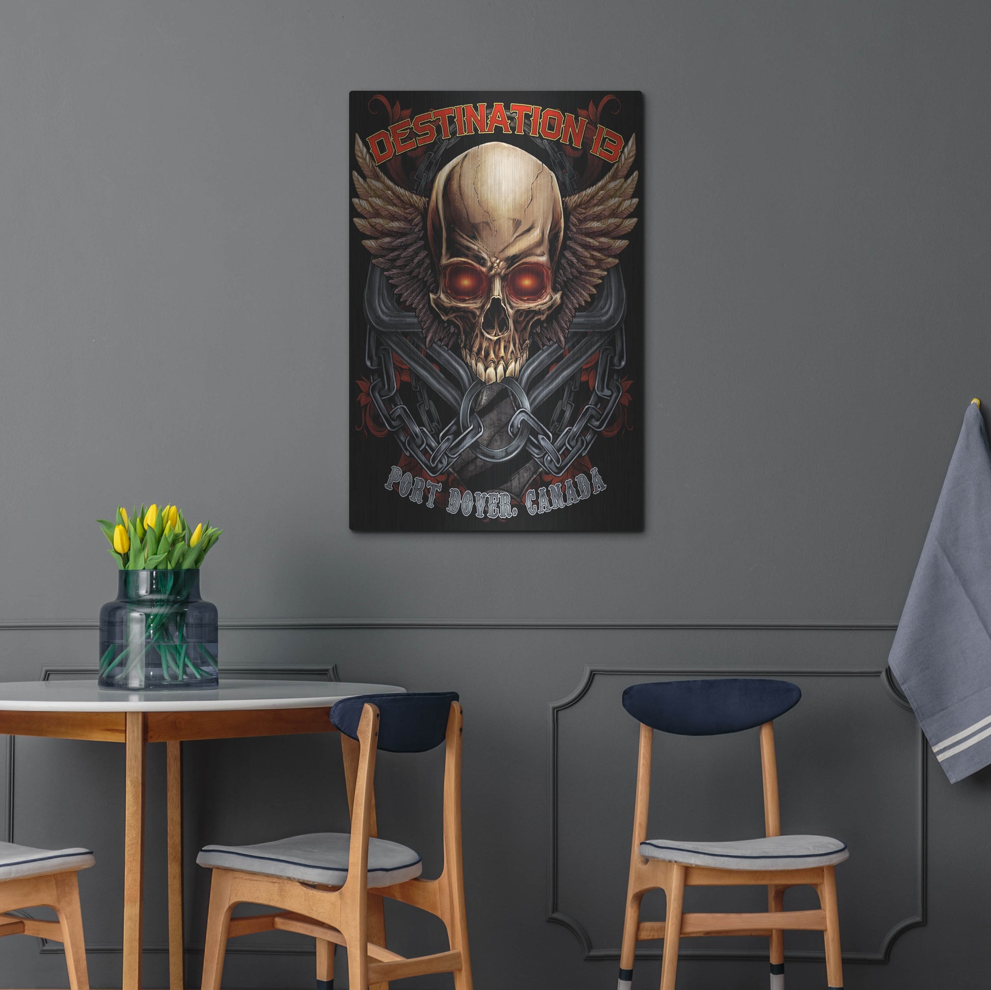 Luxe Metal Art 'Skull And Wings With Text' by Flyland Designs, Metal Wall Art,24x36
