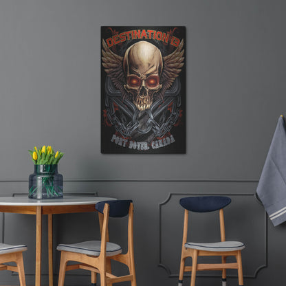 Luxe Metal Art 'Skull And Wings With Text' by Flyland Designs, Metal Wall Art,24x36