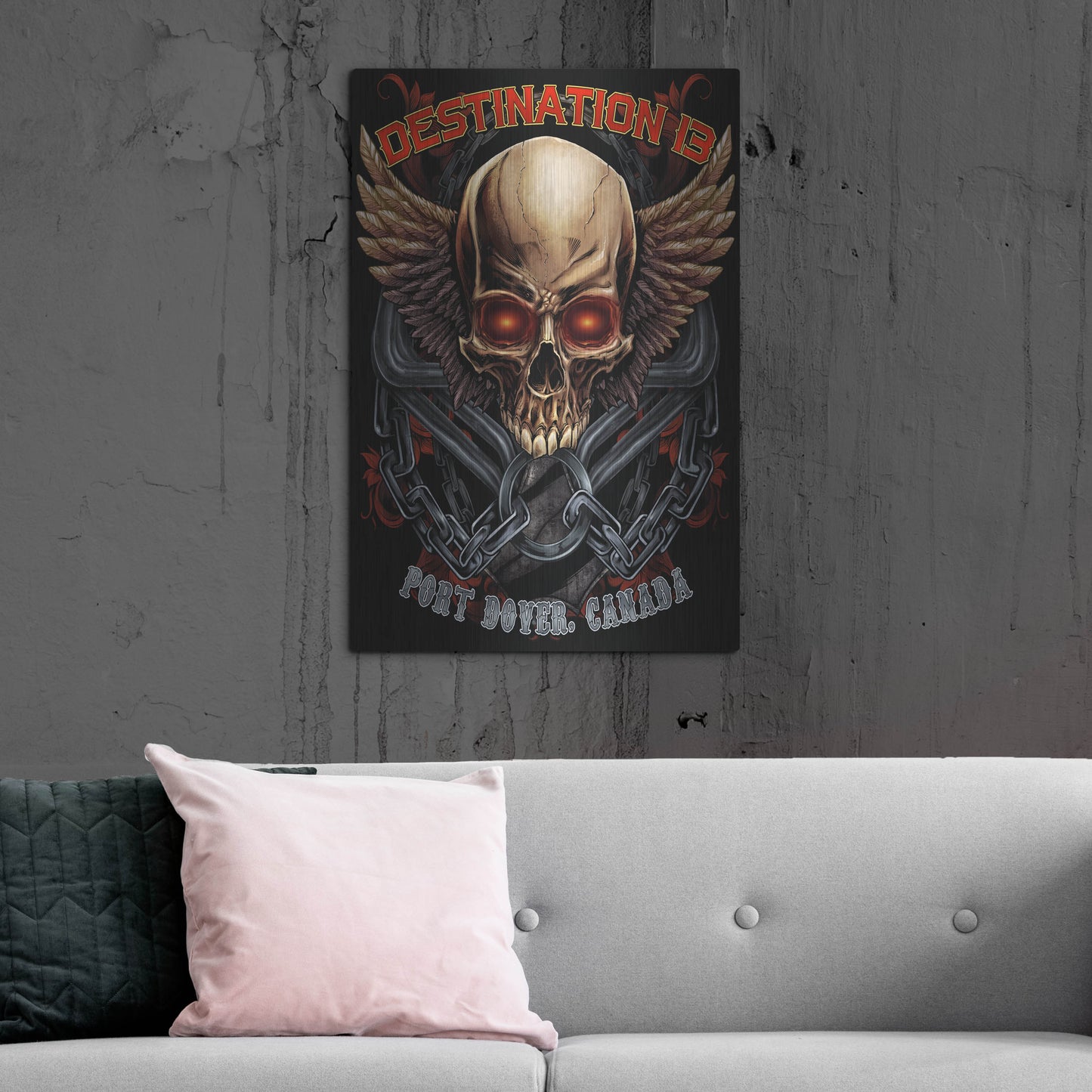 Luxe Metal Art 'Skull And Wings With Text' by Flyland Designs, Metal Wall Art,24x36