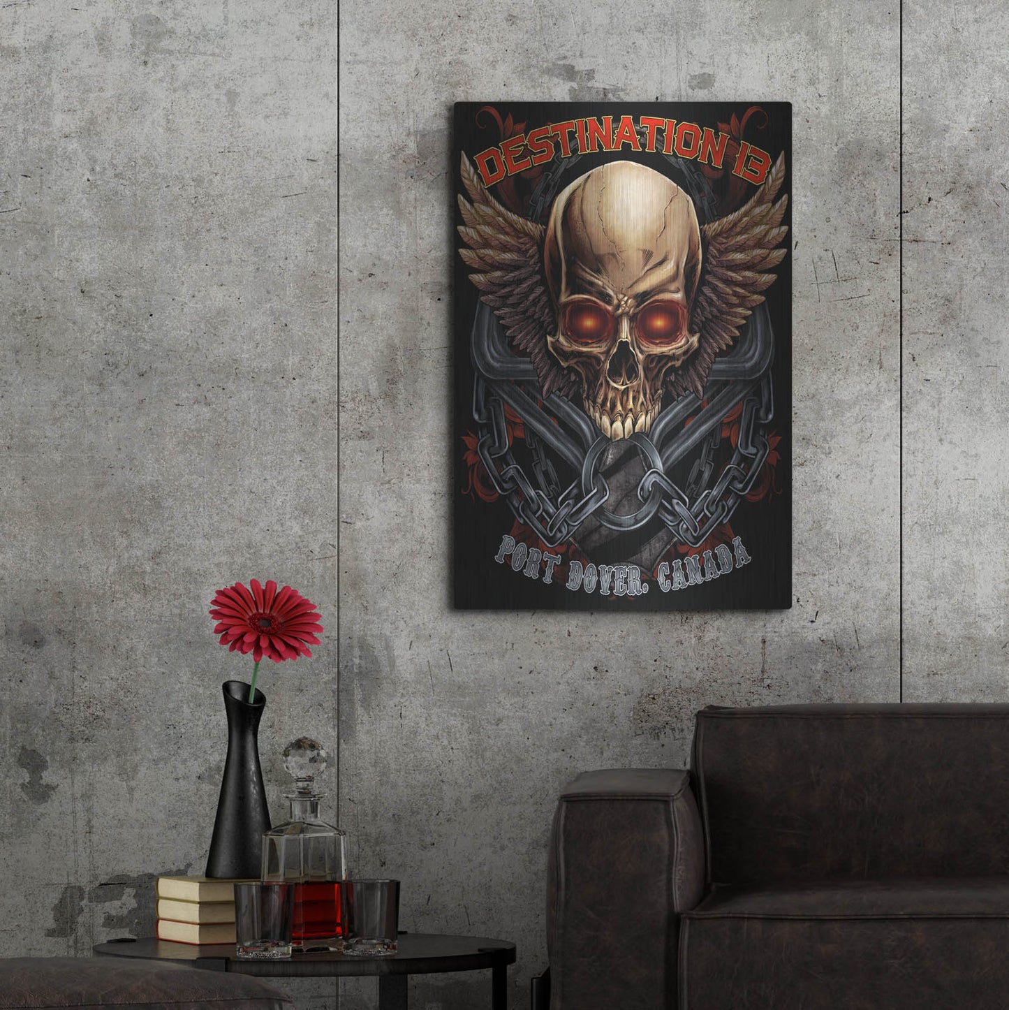 Luxe Metal Art 'Skull And Wings With Text' by Flyland Designs, Metal Wall Art,24x36