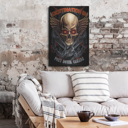 Luxe Metal Art 'Skull And Wings With Text' by Flyland Designs, Metal Wall Art,24x36