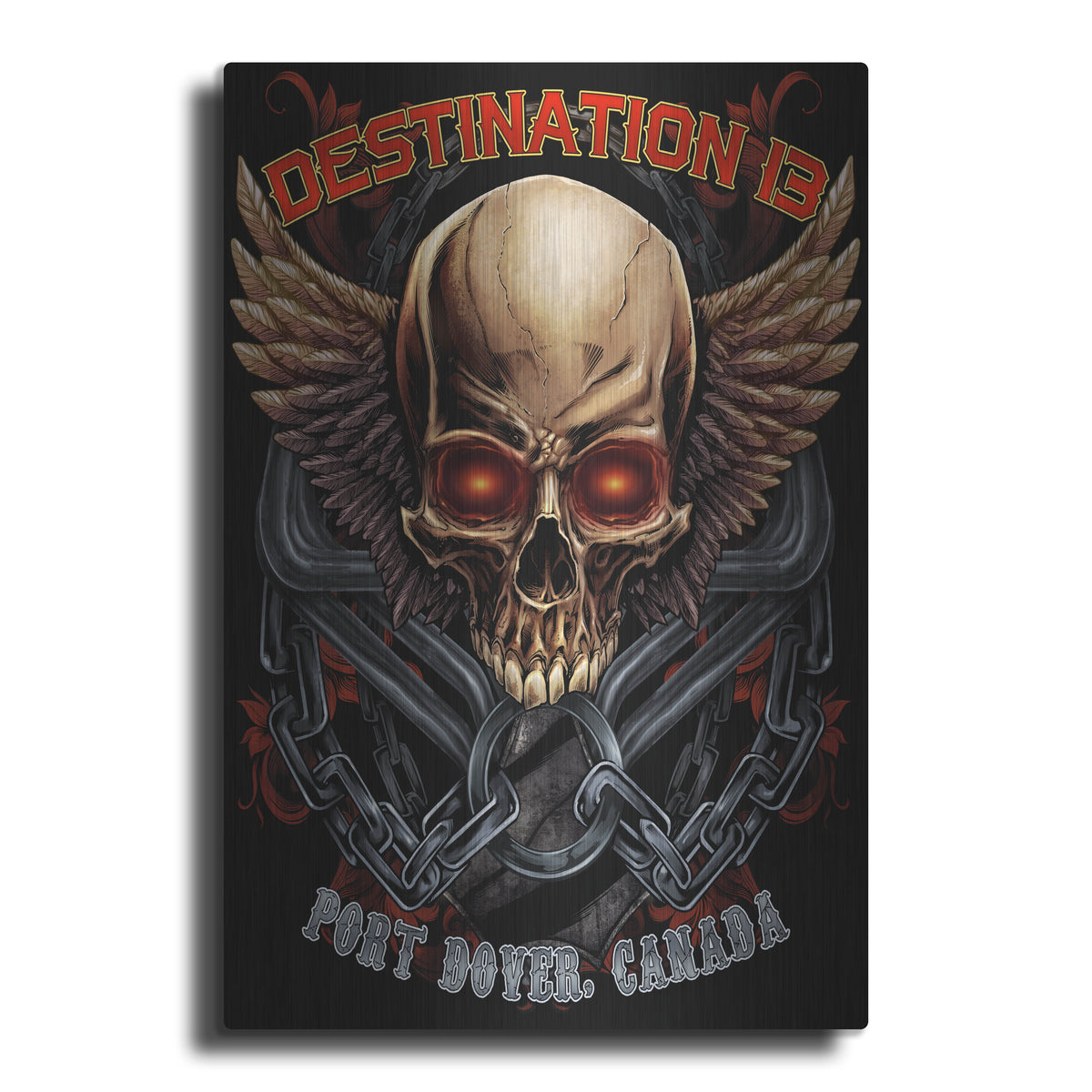 Luxe Metal Art 'Skull And Wings With Text' by Flyland Designs, Metal Wall Art