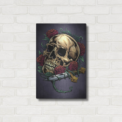 Luxe Metal Art 'Skull, Roses, And Dagger' by Flyland Designs, Metal Wall Art,16x24