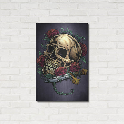 Luxe Metal Art 'Skull, Roses, And Dagger' by Flyland Designs, Metal Wall Art,24x36