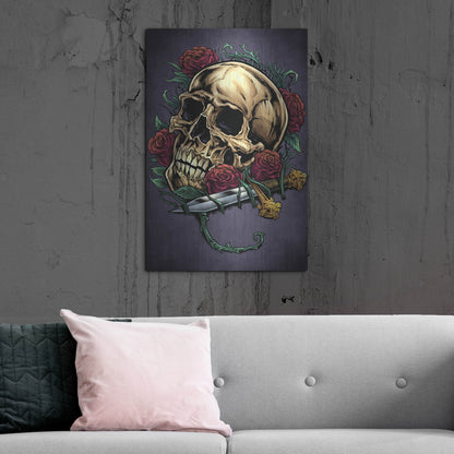 Luxe Metal Art 'Skull, Roses, And Dagger' by Flyland Designs, Metal Wall Art,24x36