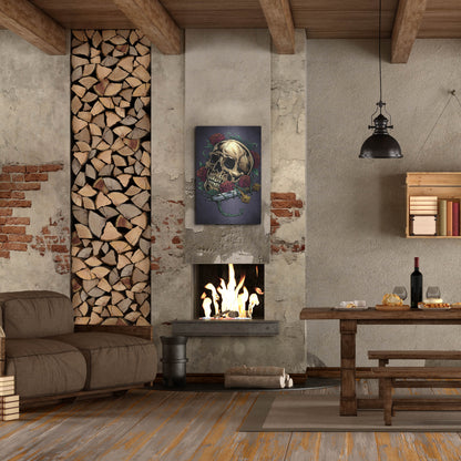 Luxe Metal Art 'Skull, Roses, And Dagger' by Flyland Designs, Metal Wall Art,24x36