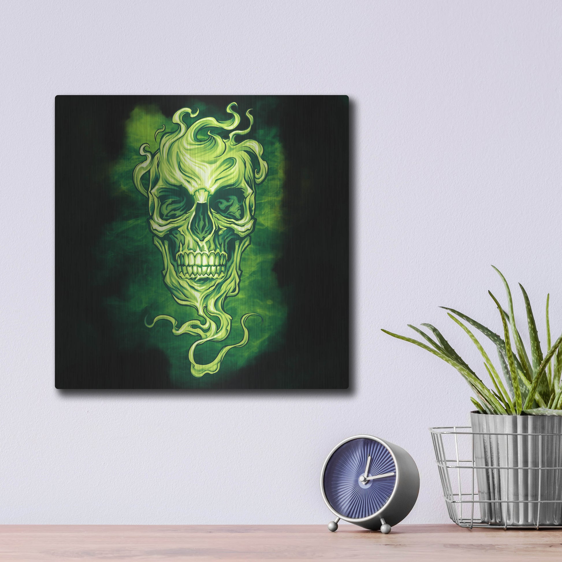 Luxe Metal Art 'Smoky Skull' by Flyland Designs, Metal Wall Art,12x12