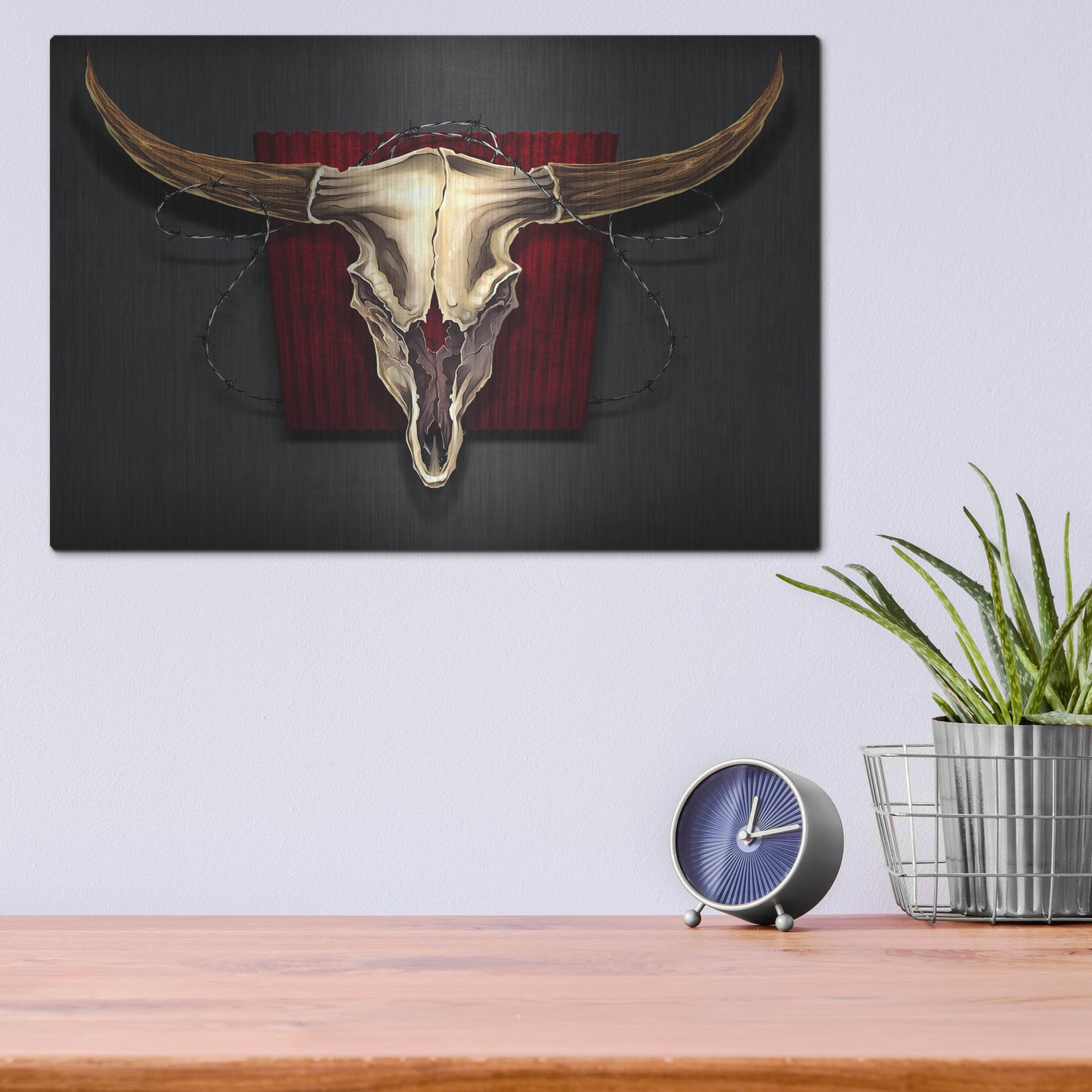 Luxe Metal Art 'Steer Skull 01' by Flyland Designs, Metal Wall Art,16x12