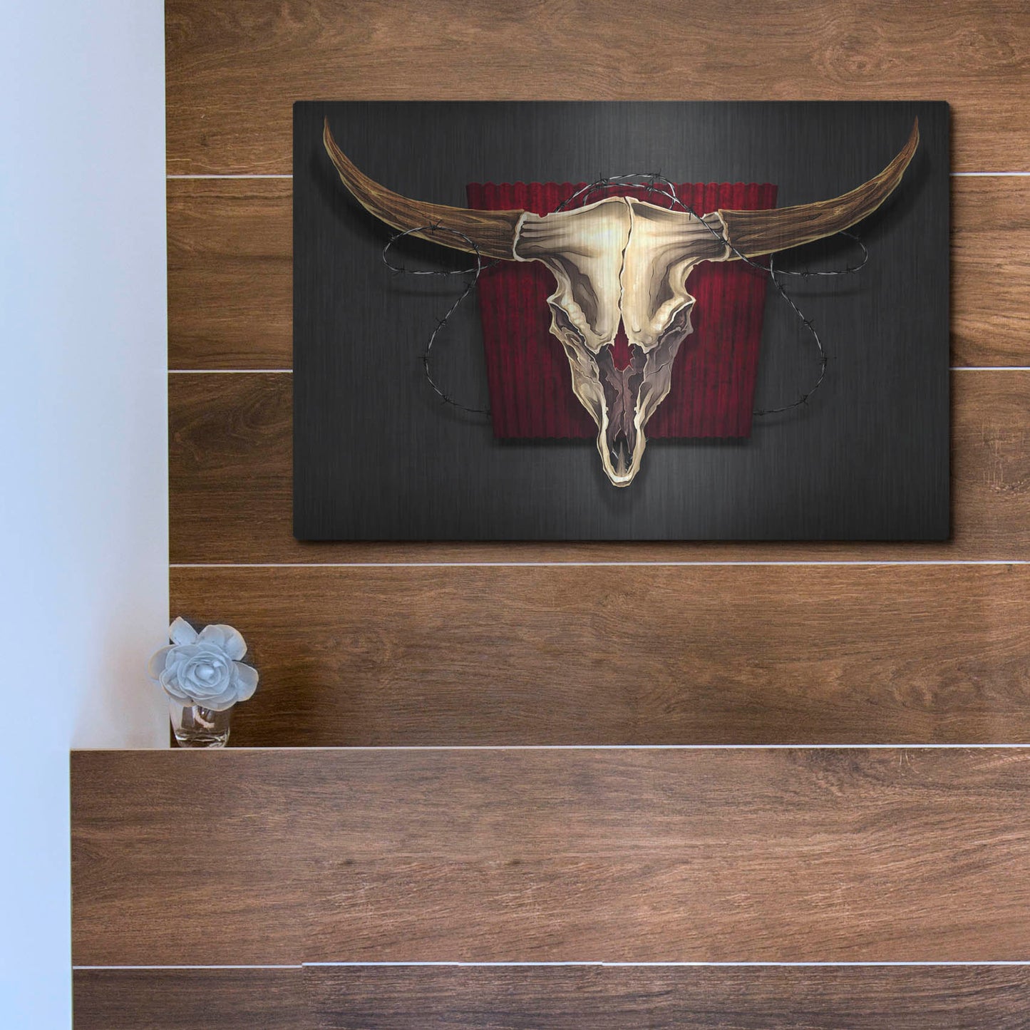 Luxe Metal Art 'Steer Skull 01' by Flyland Designs, Metal Wall Art,16x12