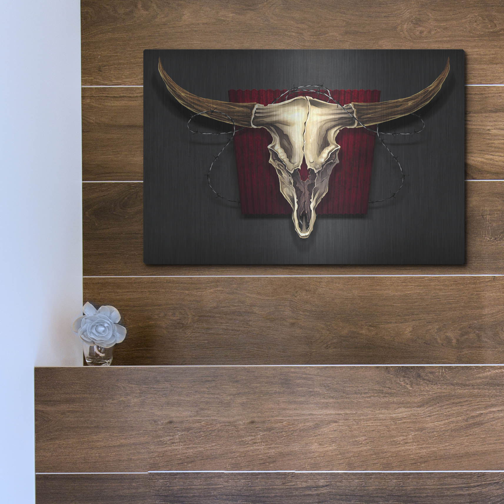 Luxe Metal Art 'Steer Skull 01' by Flyland Designs, Metal Wall Art,16x12