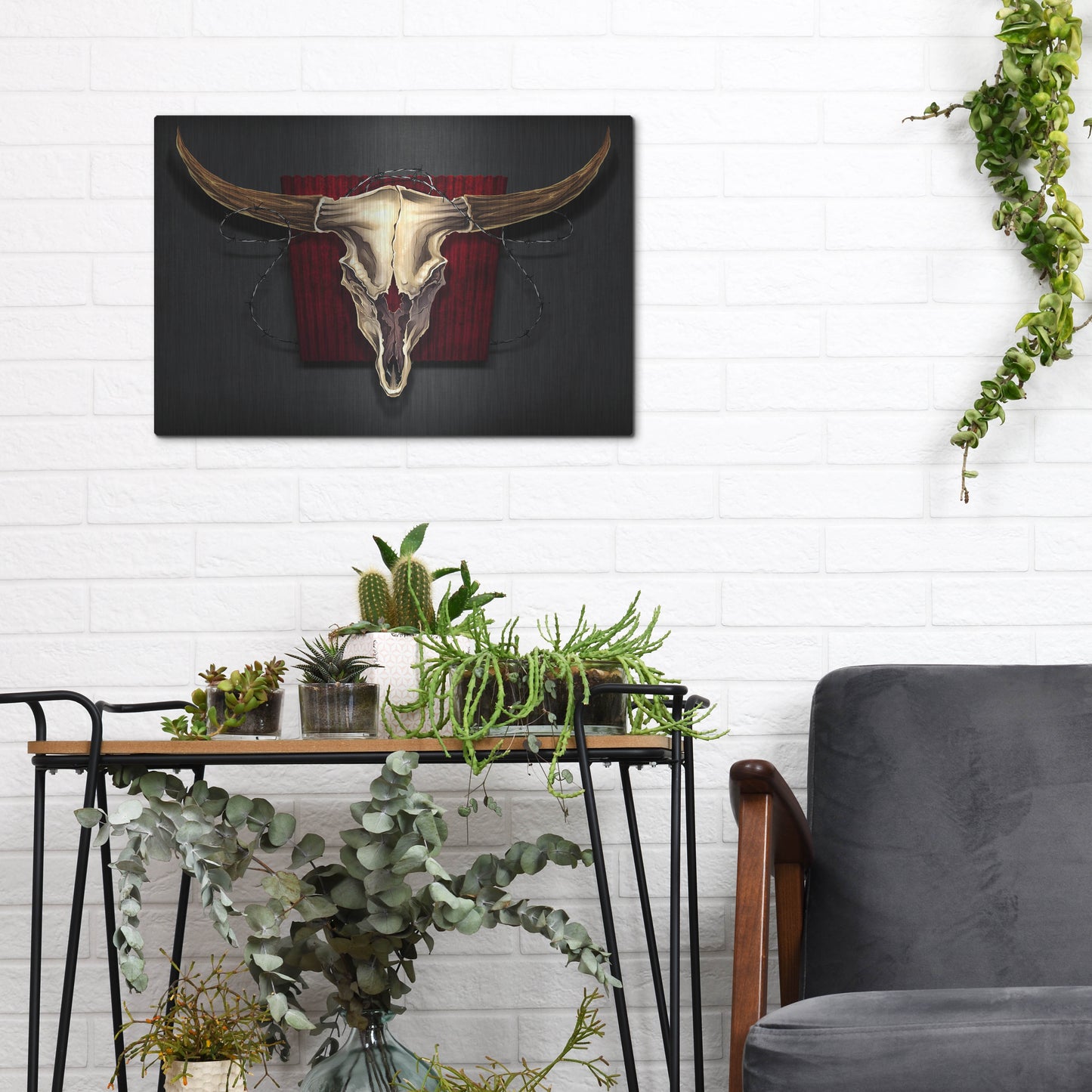 Luxe Metal Art 'Steer Skull 01' by Flyland Designs, Metal Wall Art,16x12