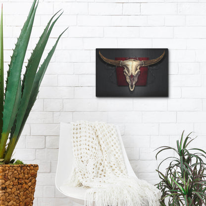 Luxe Metal Art 'Steer Skull 01' by Flyland Designs, Metal Wall Art,16x12