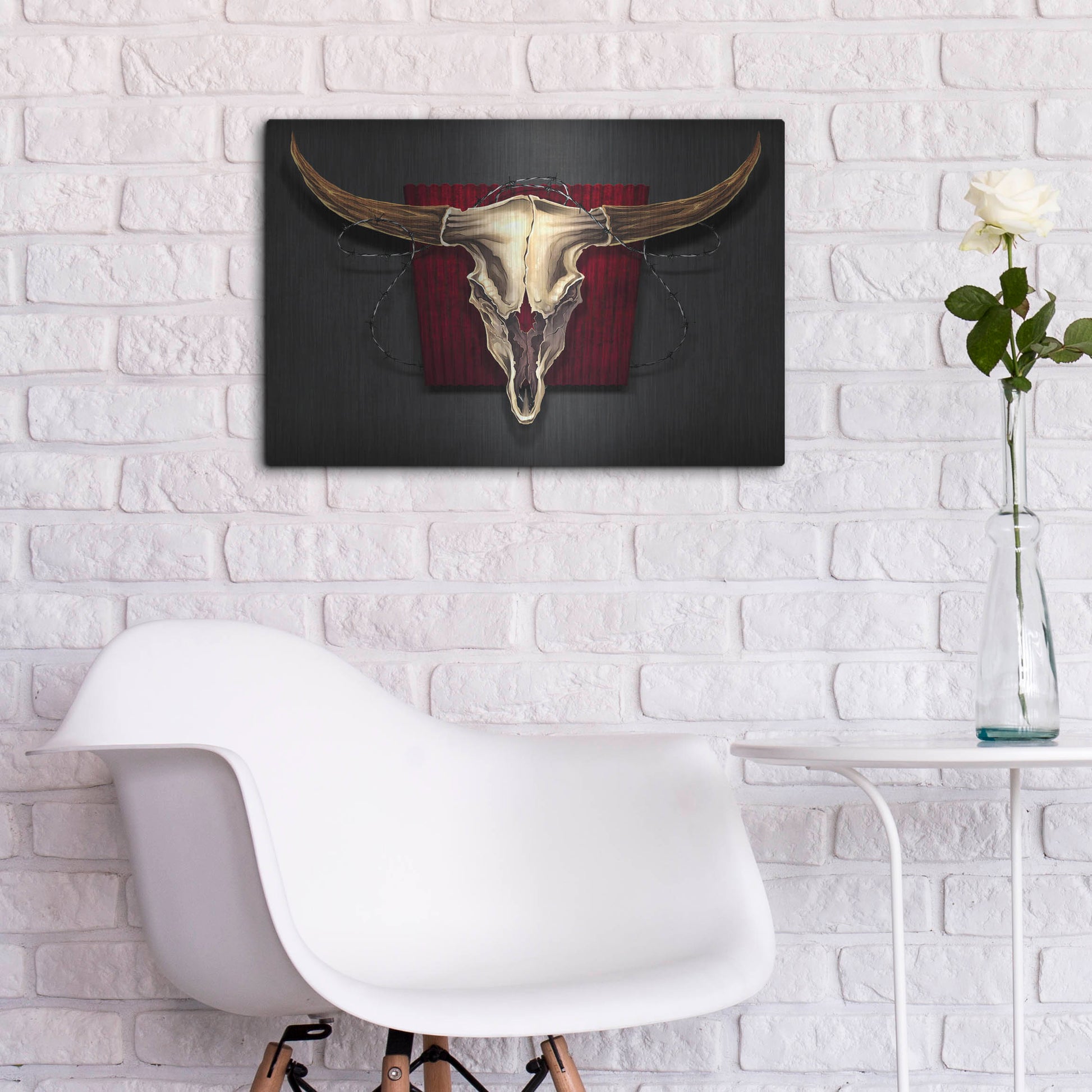 Luxe Metal Art 'Steer Skull 01' by Flyland Designs, Metal Wall Art,24x16