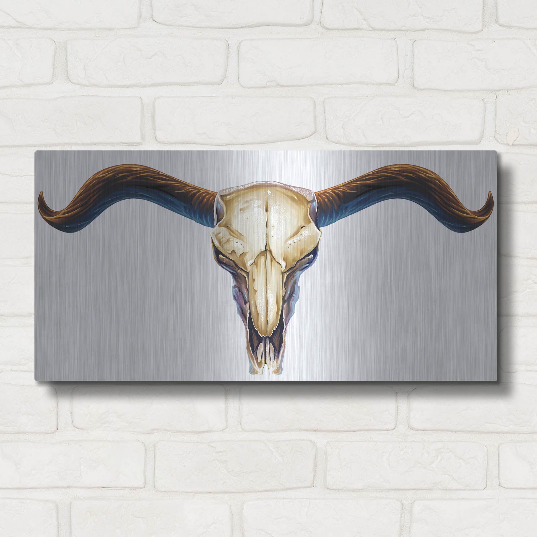 Luxe Metal Art 'Steer Skull 02' by Flyland Designs, Metal Wall Art,24x12