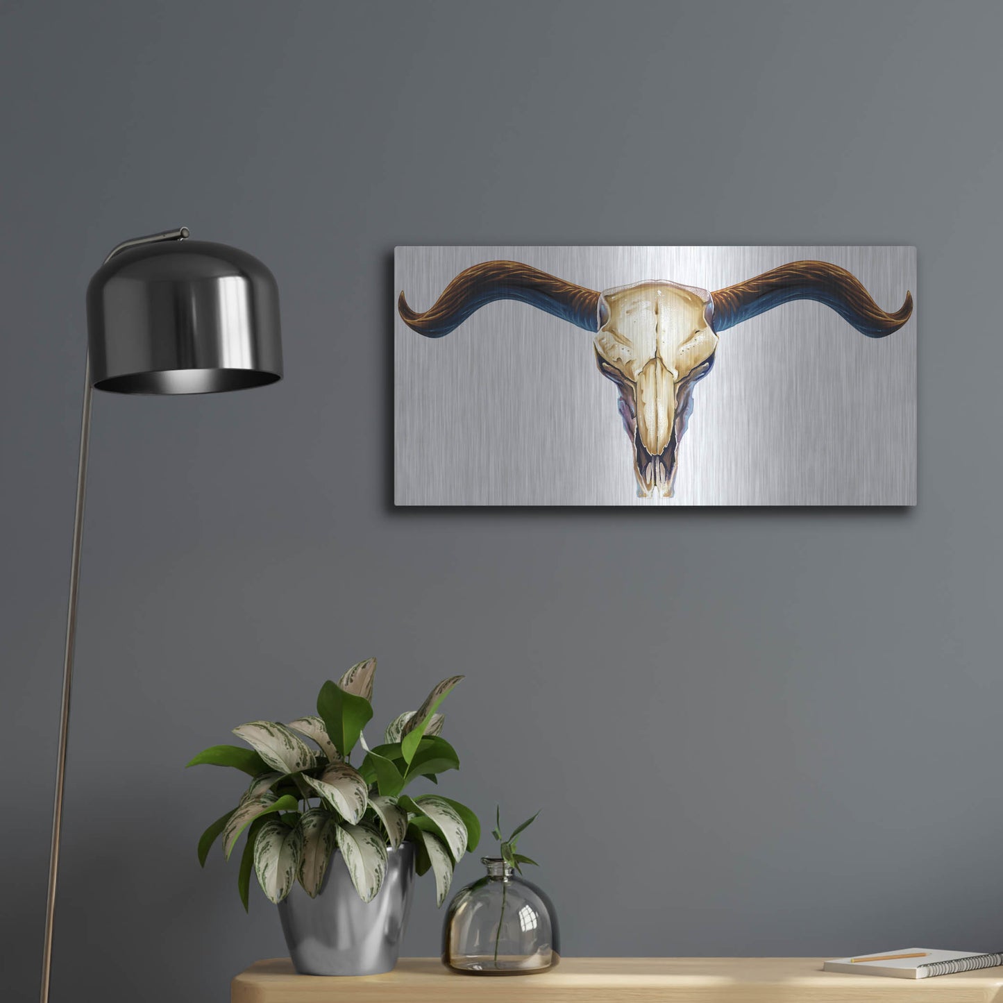 Luxe Metal Art 'Steer Skull 02' by Flyland Designs, Metal Wall Art,24x12