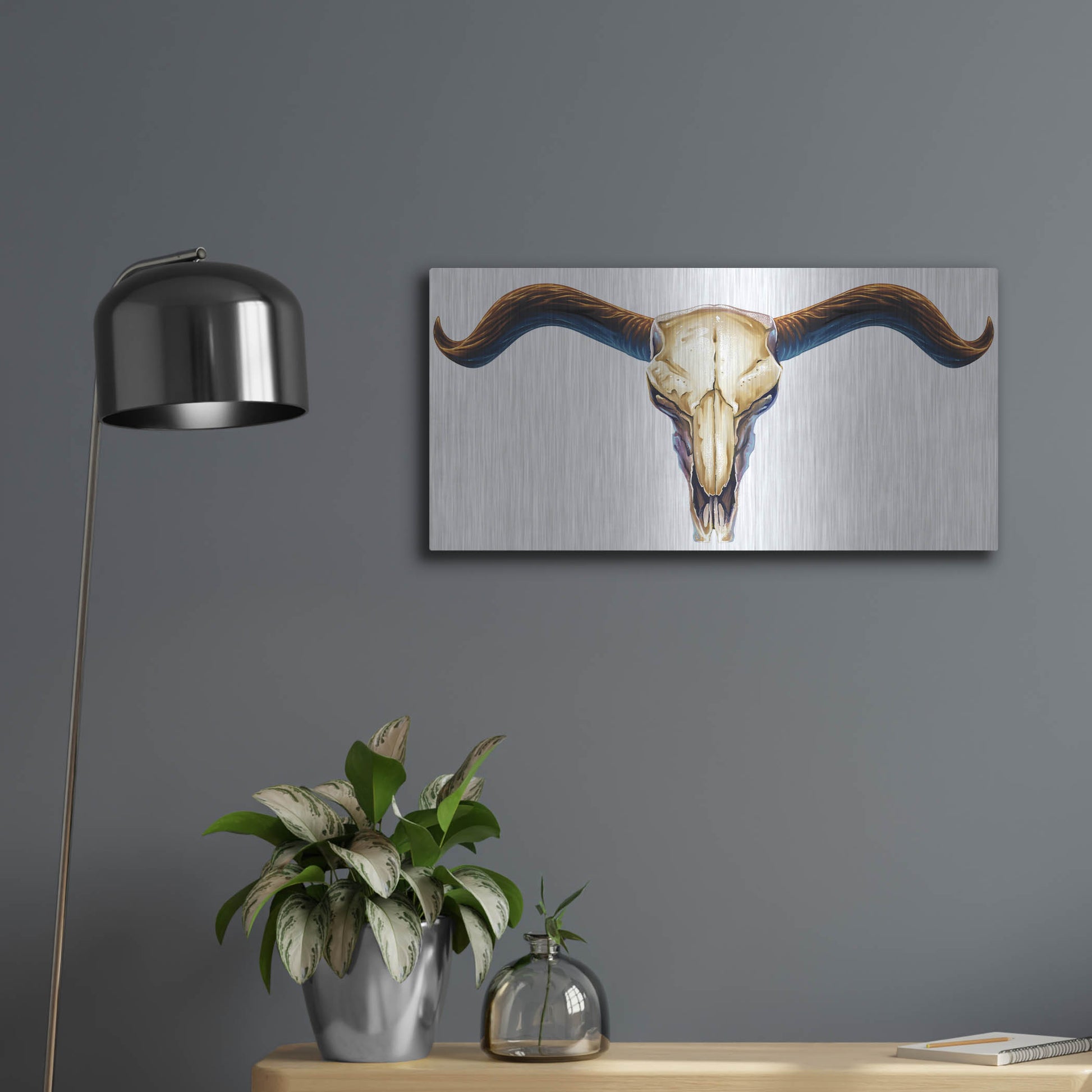 Luxe Metal Art 'Steer Skull 02' by Flyland Designs, Metal Wall Art,24x12