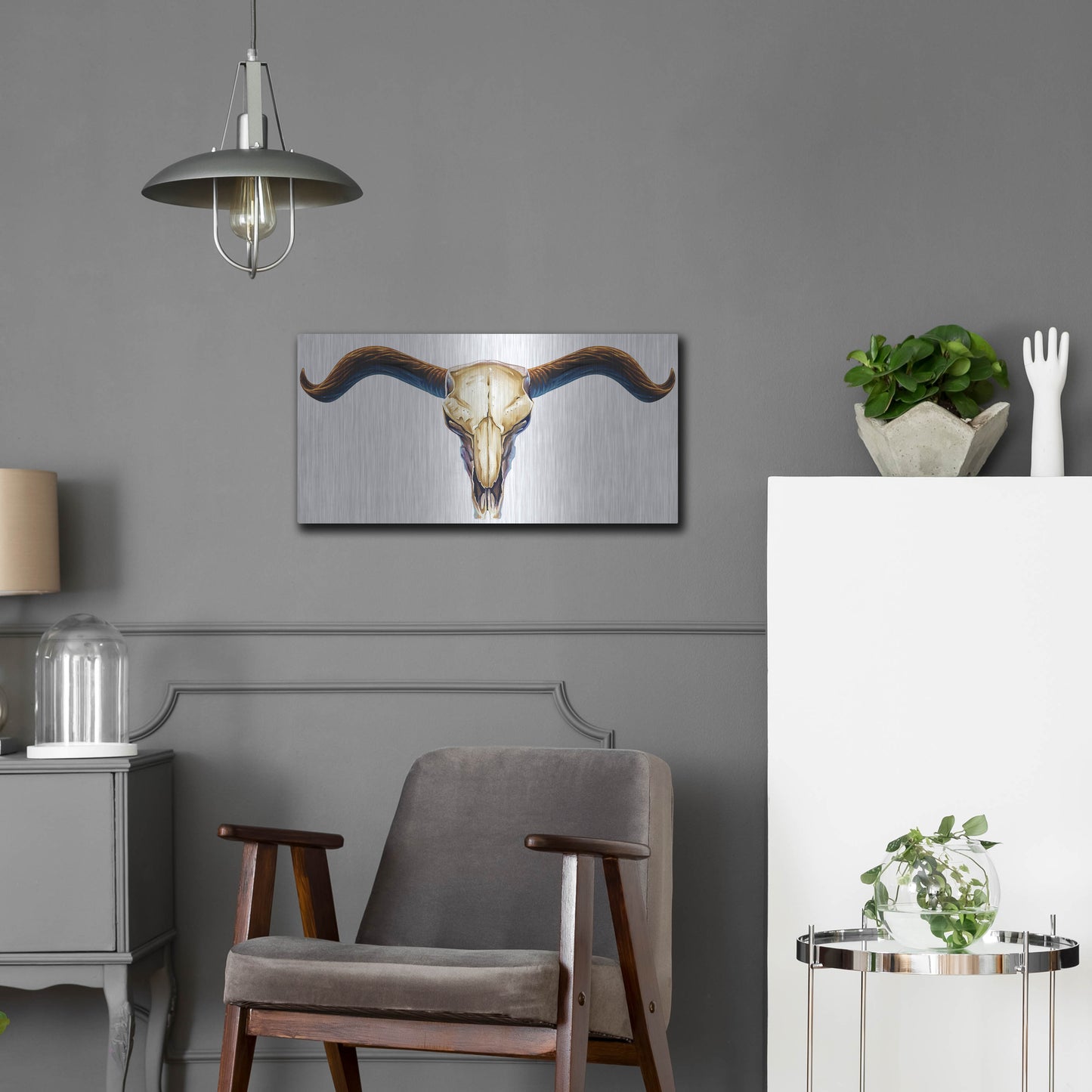 Luxe Metal Art 'Steer Skull 02' by Flyland Designs, Metal Wall Art,24x12