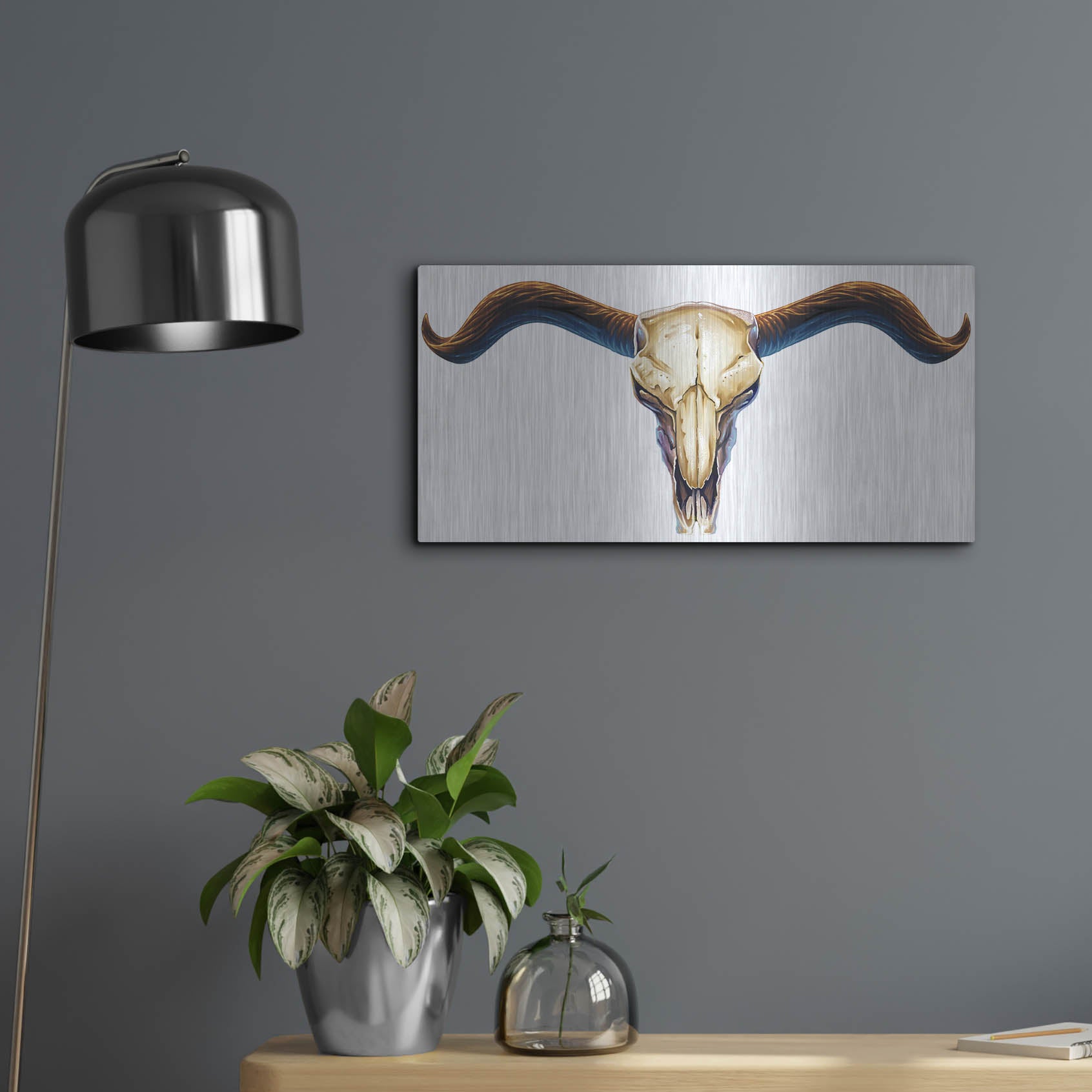 Luxe Metal Art 'Steer Skull 02' by Flyland Designs, Metal Wall Art,24x12