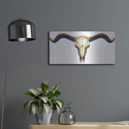 Luxe Metal Art 'Steer Skull 02' by Flyland Designs, Metal Wall Art,24x12