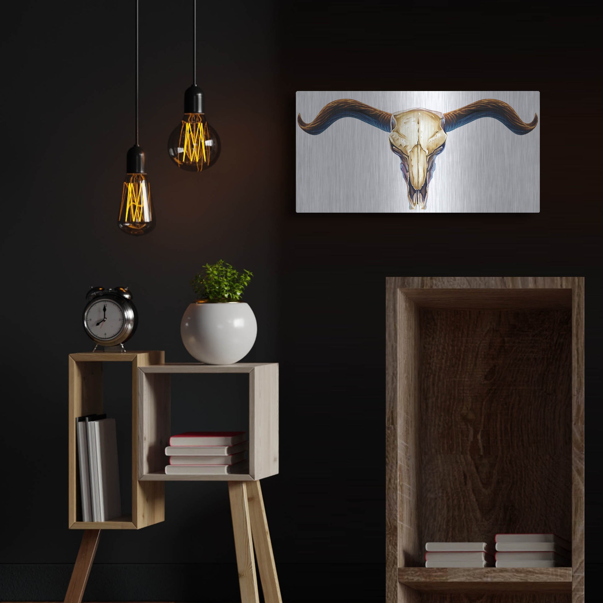 Luxe Metal Art 'Steer Skull 02' by Flyland Designs, Metal Wall Art,24x12