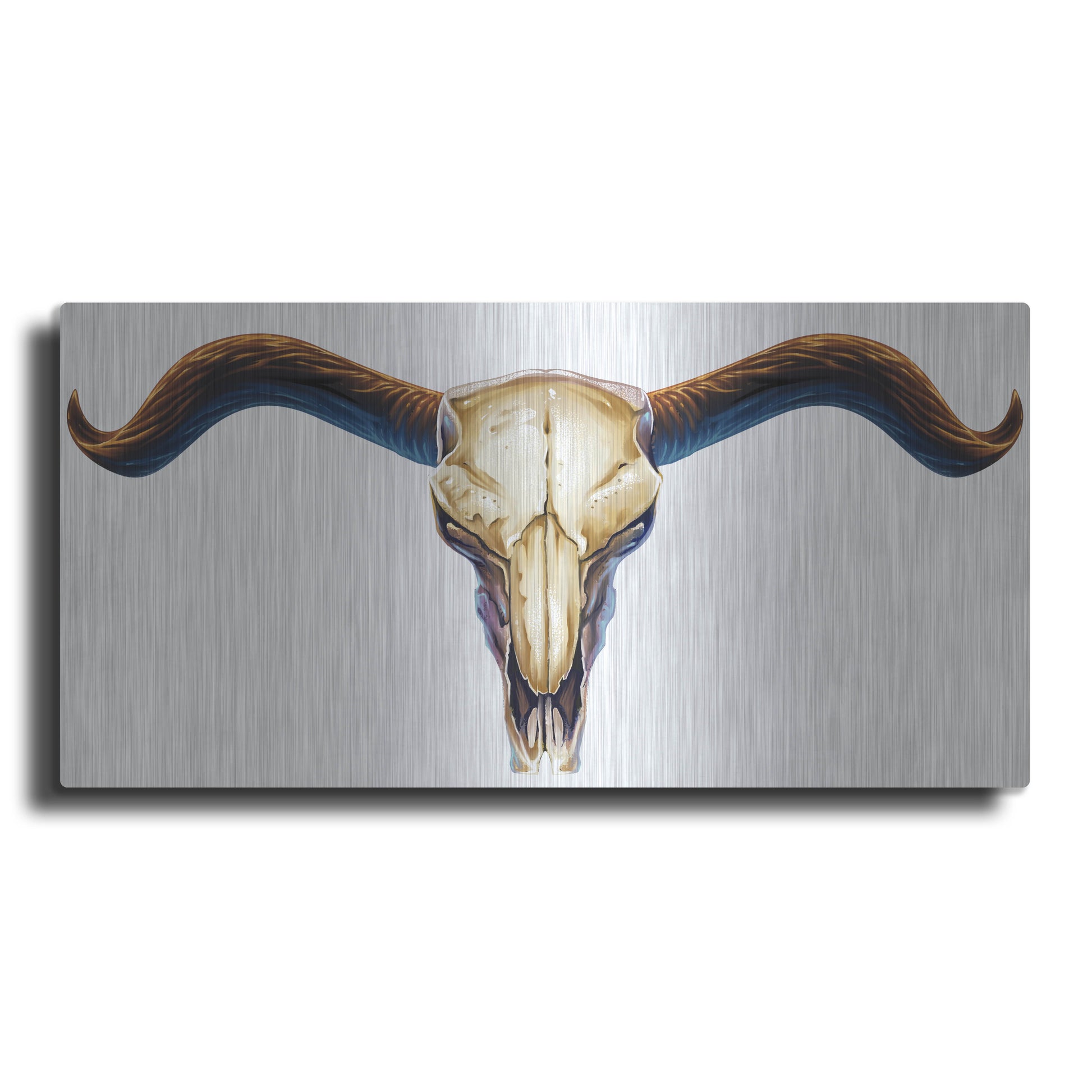 Luxe Metal Art 'Steer Skull 02' by Flyland Designs, Metal Wall Art,24x12