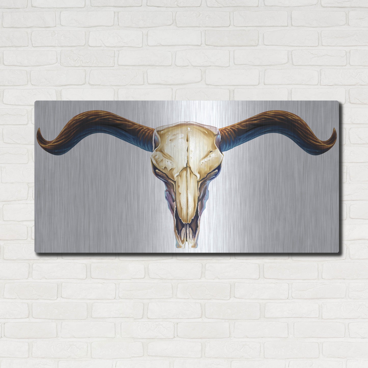 Luxe Metal Art 'Steer Skull 02' by Flyland Designs, Metal Wall Art,48x24