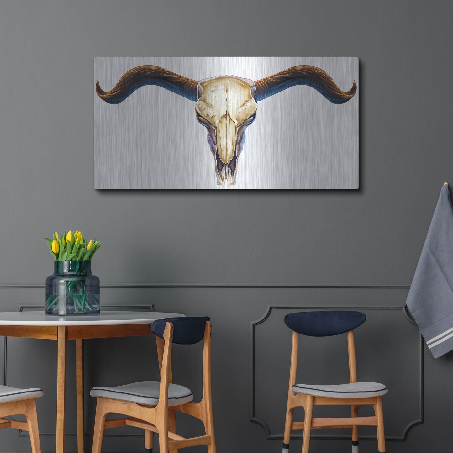 Luxe Metal Art 'Steer Skull 02' by Flyland Designs, Metal Wall Art,48x24