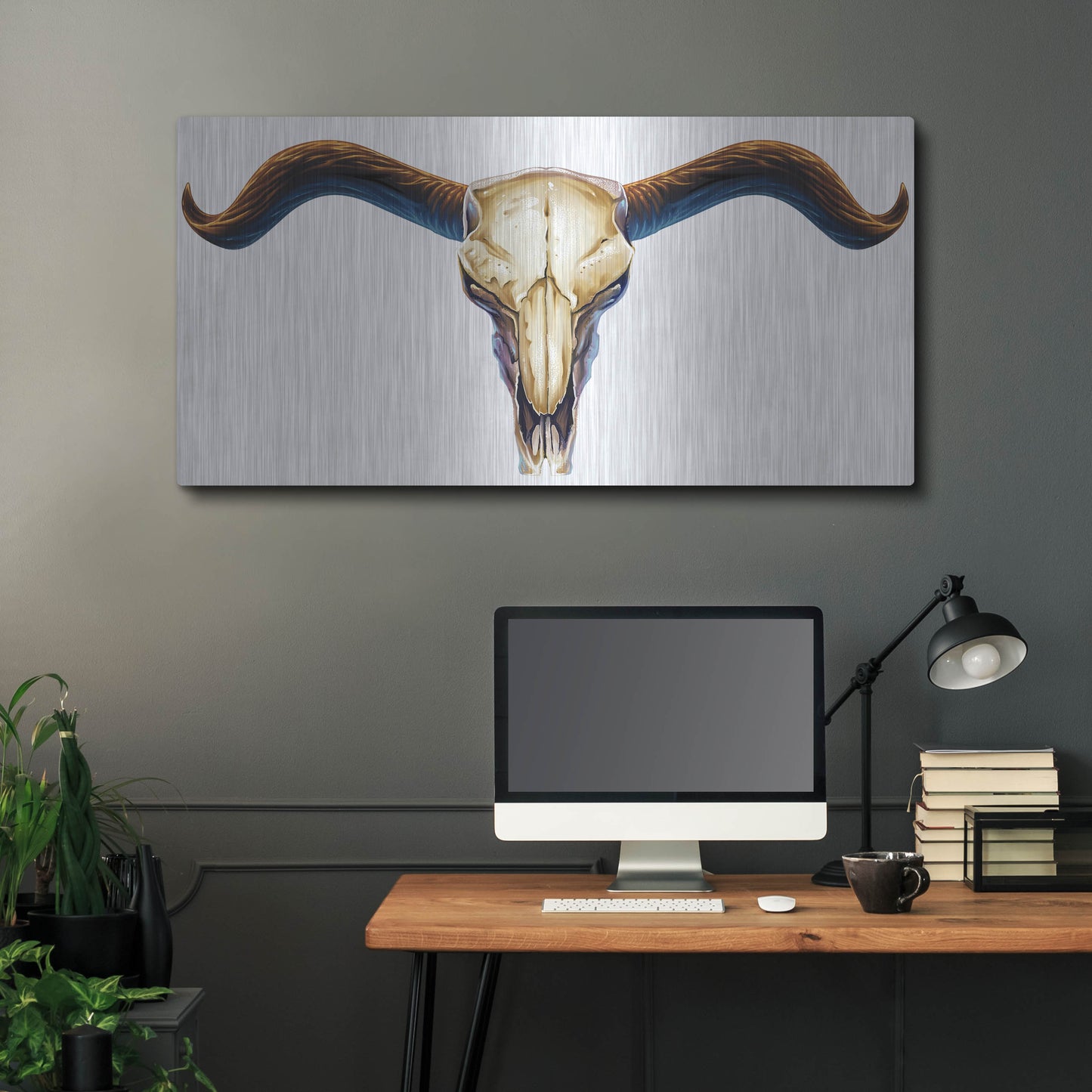Luxe Metal Art 'Steer Skull 02' by Flyland Designs, Metal Wall Art,48x24