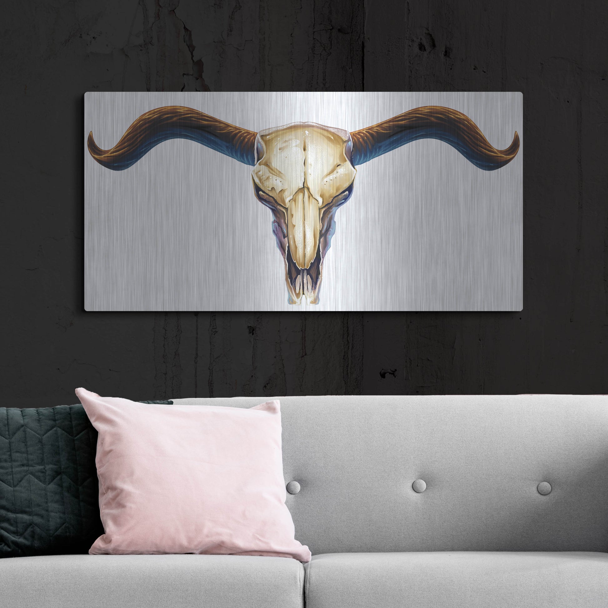 Luxe Metal Art 'Steer Skull 02' by Flyland Designs, Metal Wall Art,48x24