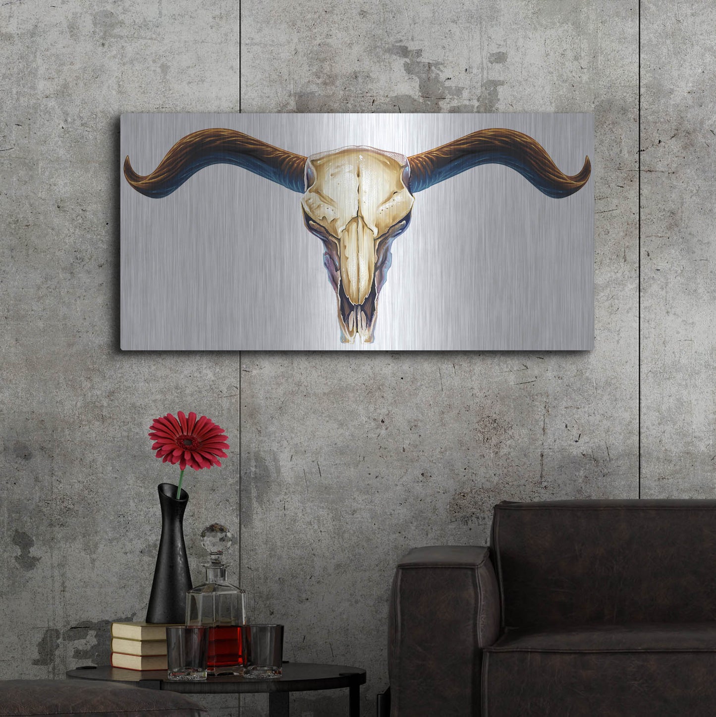 Luxe Metal Art 'Steer Skull 02' by Flyland Designs, Metal Wall Art,48x24