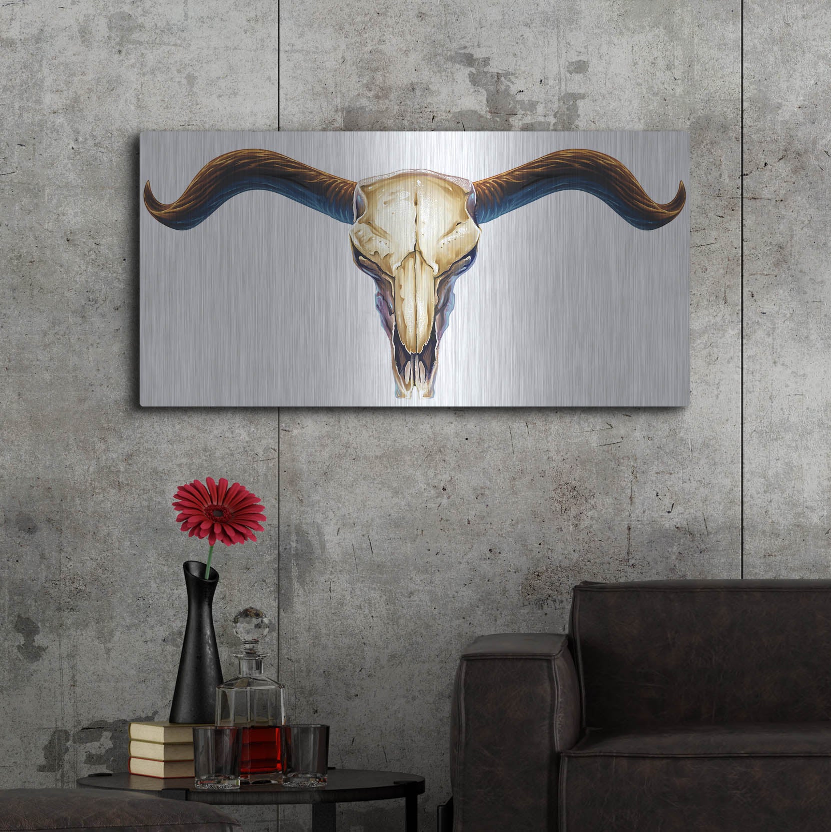 Luxe Metal Art 'Steer Skull 02' by Flyland Designs, Metal Wall Art,48x24