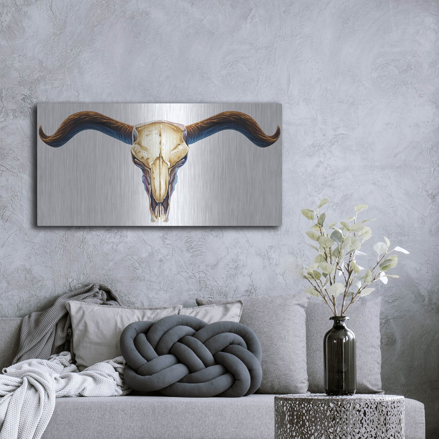 Luxe Metal Art 'Steer Skull 02' by Flyland Designs, Metal Wall Art,48x24