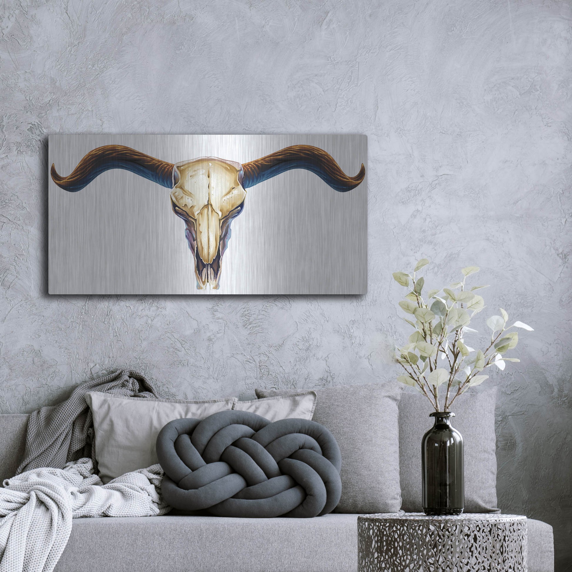 Luxe Metal Art 'Steer Skull 02' by Flyland Designs, Metal Wall Art,48x24