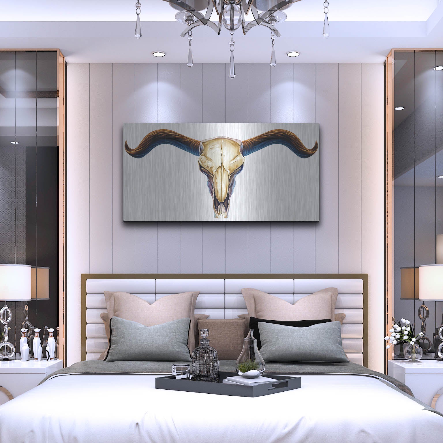 Luxe Metal Art 'Steer Skull 02' by Flyland Designs, Metal Wall Art,48x24