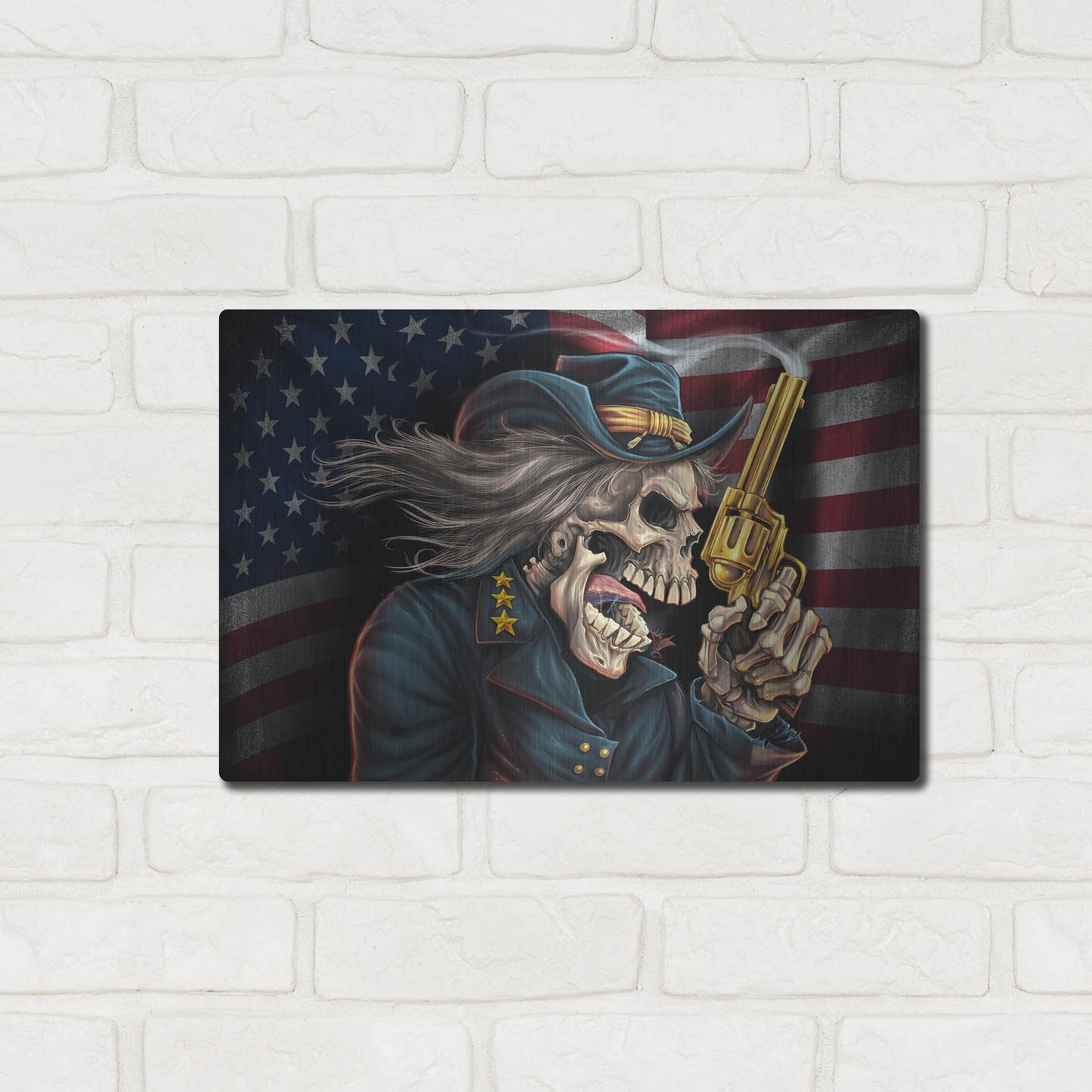 Luxe Metal Art 'Yankee Skull General' by Flyland Designs, Metal Wall Art,16x12