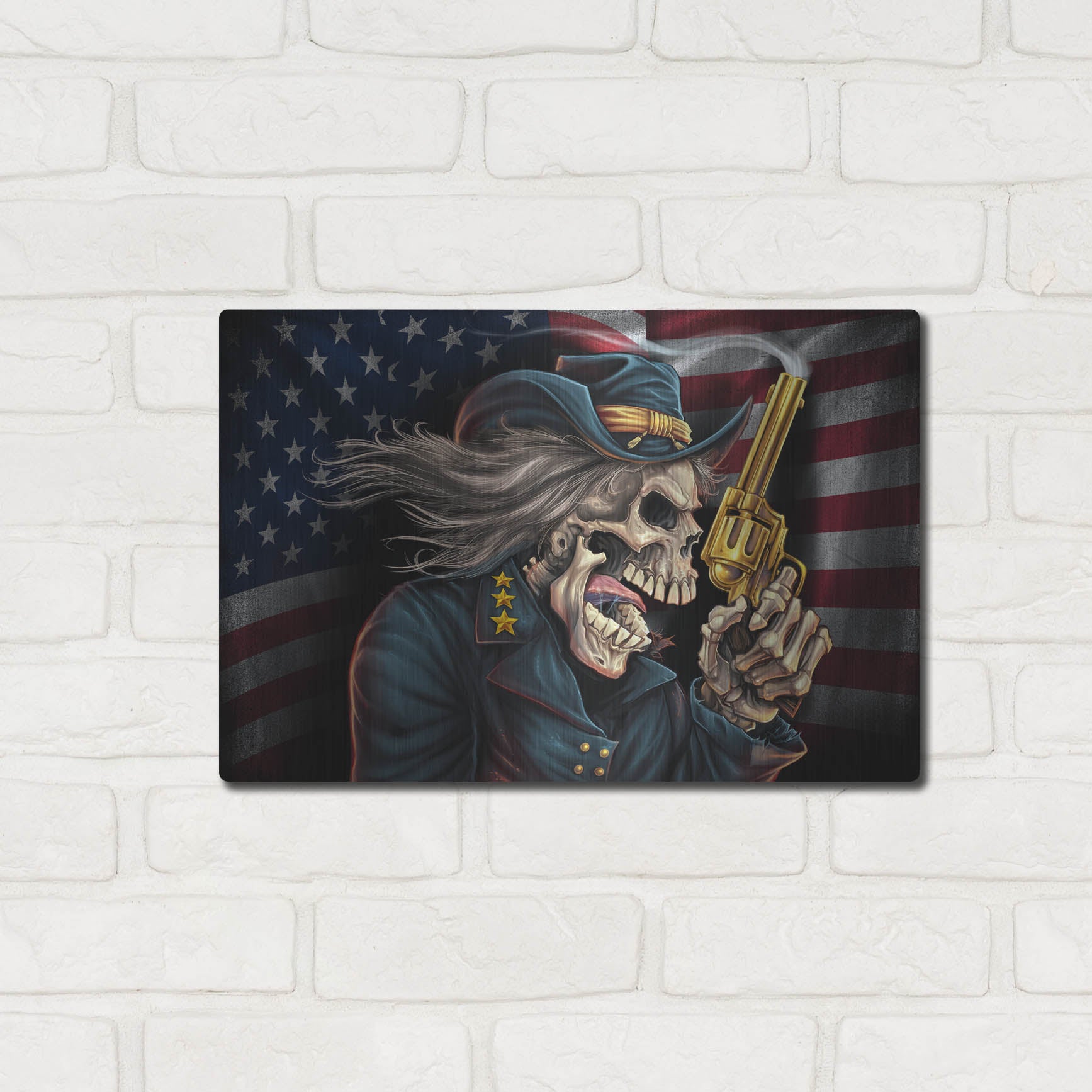 Luxe Metal Art 'Yankee Skull General' by Flyland Designs, Metal Wall Art,16x12