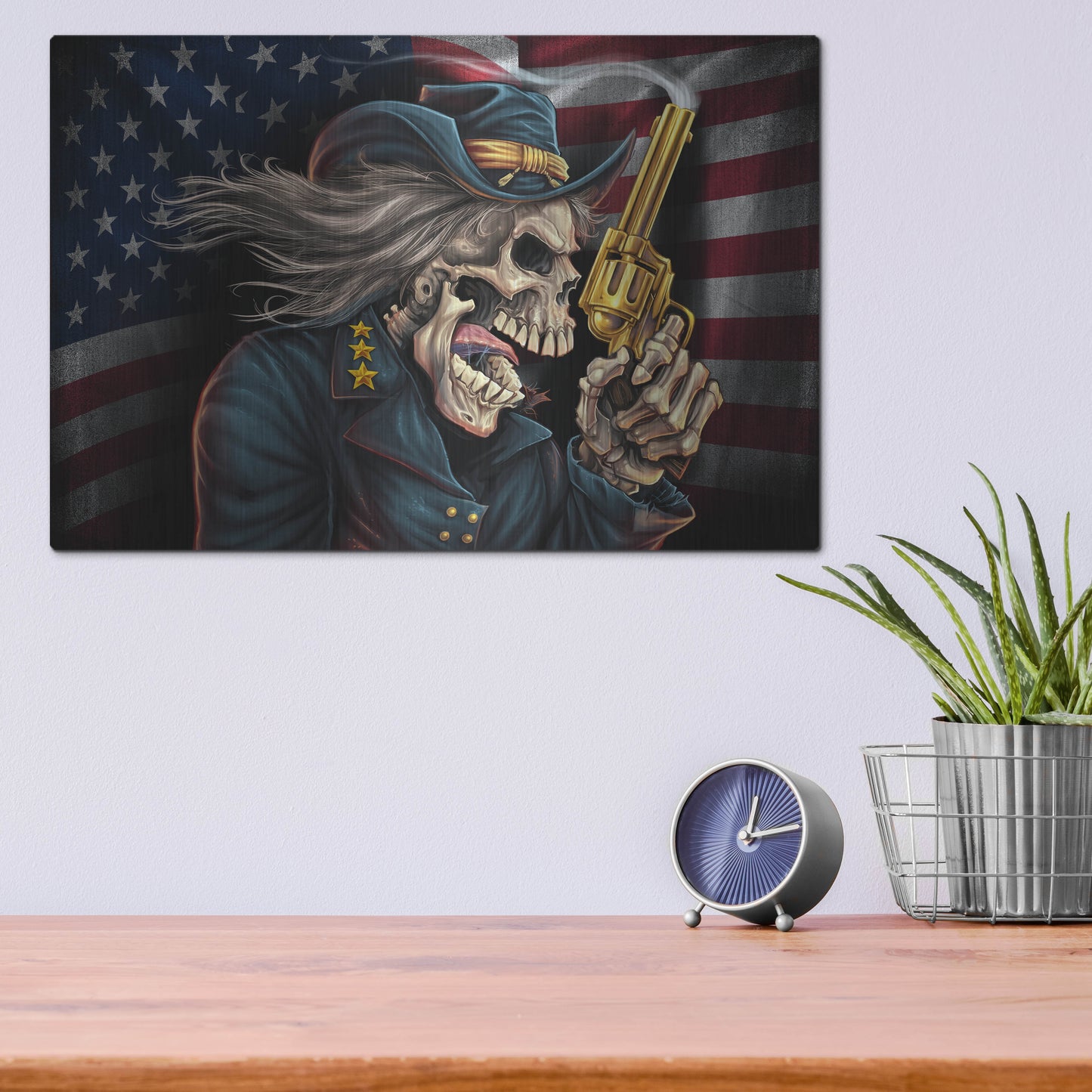Luxe Metal Art 'Yankee Skull General' by Flyland Designs, Metal Wall Art,16x12