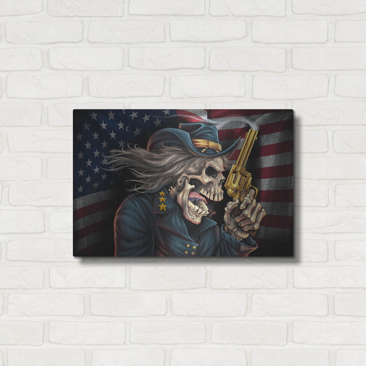 Luxe Metal Art 'Yankee Skull General' by Flyland Designs, Metal Wall Art,24x16